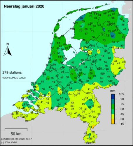 De neerslag in januari. Bron: KNMI