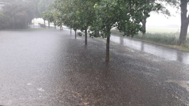 De straten staan blank - Bij Ans Prinsen in Meddo viel in juni 112 mm neerslag in iets meer dan een uur: wateroverlast.