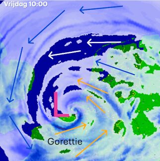 Foto gemaakt door Buienradar.nl - Cycloon op vrijdag 9 januari pal boven Nederland Foto gemaakt door Buienradar.nl - Cycloon op vrijdag 9 januari pal boven Nederland