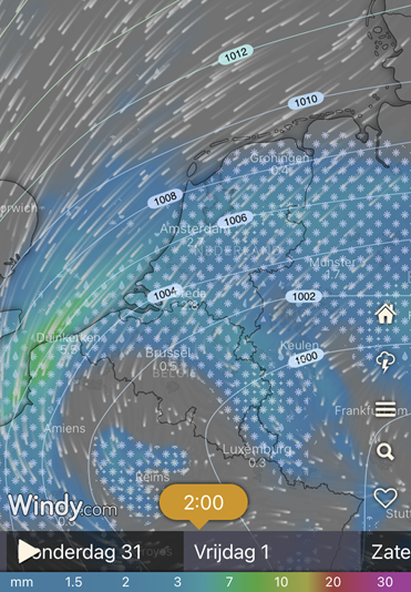 De sneeuwvoorspelling van 1 april 2022. Bron: www.windy.com