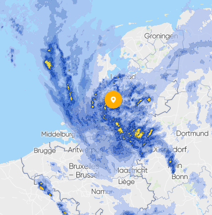 Foto gemaakt door Weer.nl - Het radarbeeld van 16:50