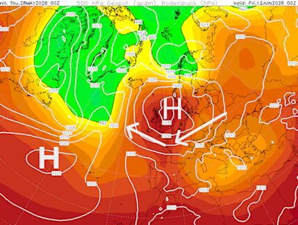 Foto gemaakt door Wetterzentrale.de - Zich uitbreidende invloed van een deftig Hoog via de Azoren richting Benelux Foto gemaakt door Wetterzentrale.de - Zich uitbreidende invloed van een deftig Hoog via de Azoren richting Benelux