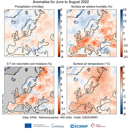 Foto gemaakt door Copernicus  - Naast te warm, verliep de zomer in grote delen van Europa ook te droog.