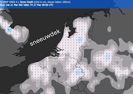 Foto gemaakt door WX Charts.com - Kans op een sneeuwdek in een flink deel van het land 