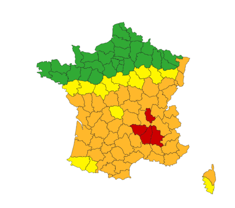 Foto gemaakt door Meteo France - In vier Franse departementen wordt het alarm voor een hittegolf opgeschaald naar code rood.