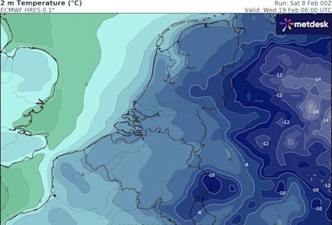 Foto gemaakt door WXCharts.com - Strenge vorst zou haalbaar kunnen zijn boven een deftig sneeuwtapijt