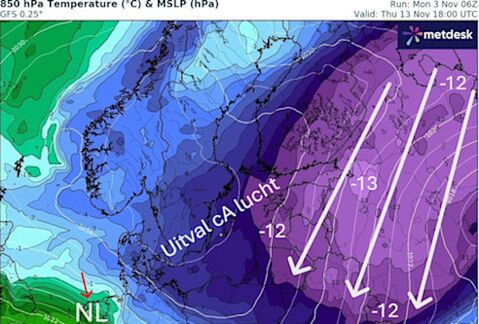 Foto gemaakt door WXCharts.com - Ferme koubuffer vanuit Rusland naar Noordoost-Europa Foto gemaakt door WXCharts.com - Ferme koubuffer vanuit Rusland naar Noordoost-Europa