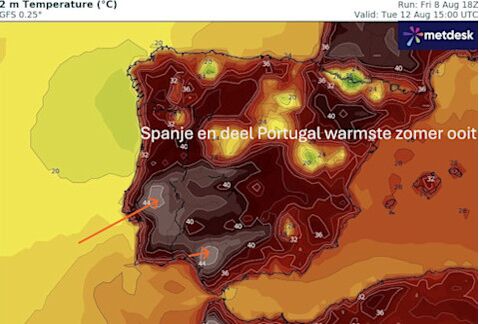 Foto gemaakt door WXCharts.com - Intense hitte in Zuid-Spanje week in week uit 