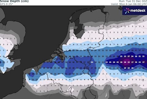 Foto gemaakt door WXCharts - Interessante LMG met sneeuwval rond Driekoningen