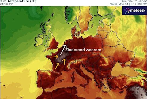 Foto gemaakt door WXCharts.com - Binnenkort alweer een donker gekleurde hete temperatuurkaart Foto gemaakt door WXCharts.com - Binnenkort alweer een donker gekleurde hete temperatuurkaart