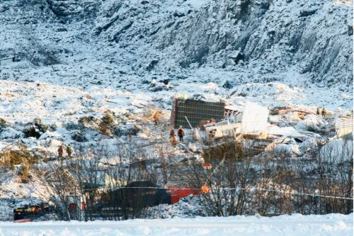 Foto gemaakt door ANP - Ask - In het Noorse dorpje Ask is opnieuw een aardverschuiving geweest, 