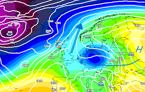 Foto gemaakt door Meteociel.fr - Een iets andere positie van het Scandihoog, maar met versterking boven Zuid-Noorwegen