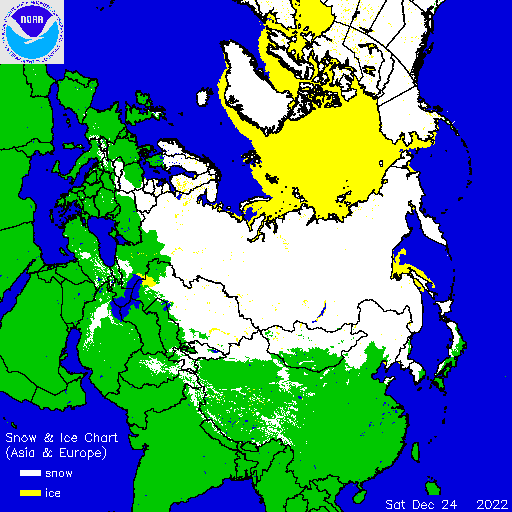 Foto gemaakt door U.S. National Ice Center (USNIC) / NOAA - In wit het sneeuwdek in Eurazië op 24 december 2022. 