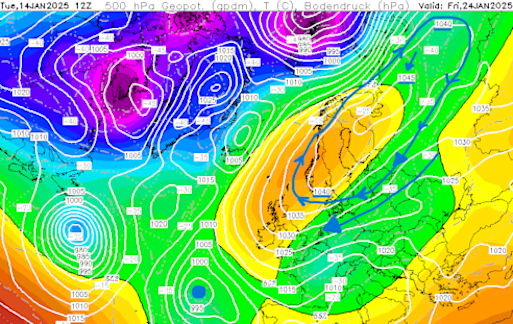 Foto gemaakt door Wetterzentrale.de - Keurig ellipsvormig winters hogedrukgebied boven Scandinavië