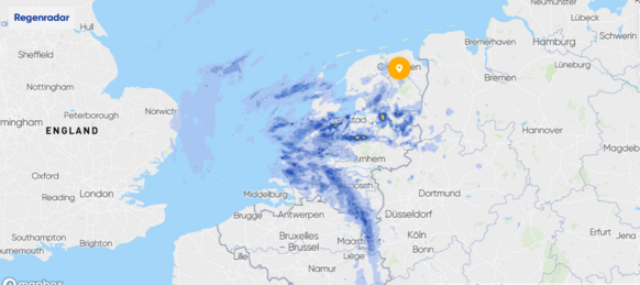 Foto gemaakt door Weer.nl - Hilversum - Het radarbeeld van 12.40 uur.