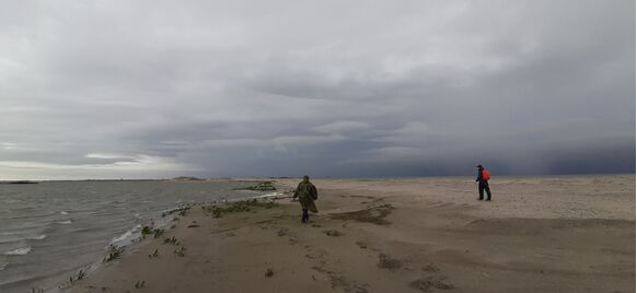 Foto gemaakt door Grieta Spannenburg - Marker Wadden - Zand, slib en klei uit de bodem van het Markermeer liggen nu hier op het Noordstrand. De weerelementen en het water gaan er nu mee aan de gang.