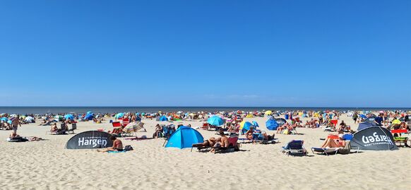 Foto gemaakt door Arnout Bolt - Hargen Aan Zee - Het strand is populair op deze hete Nederlandse zomerdagen