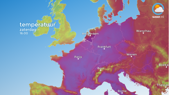 Foto gemaakt door Weer.nl - In het weekend zit een groot deel van West- en Centraal-Europa in de hitte.