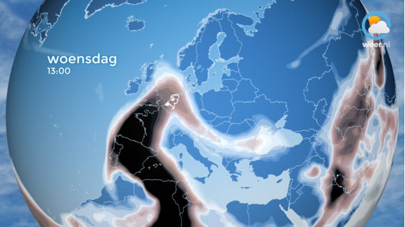 Foto gemaakt door Weer.nl - De hoogste concentratie saharazand zien we volgens de huidige verwachting op woensdag en donderdag. 