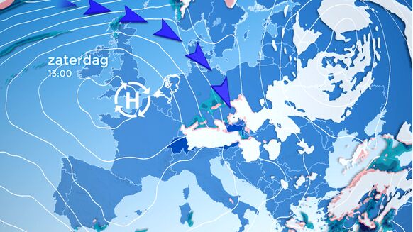 In het weekend botst koude lucht vanuit het noordwesten op de Alpen met sneeuwval tot gevolg, maar in het westen is de invloed van het hogedrukgebied groot.