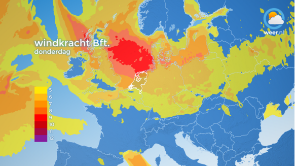 Foto gemaakt door Weer.nl - Voor donderdag wordt op dit moment een windkracht 9 berekend langs de noordkust en op de Wadden.