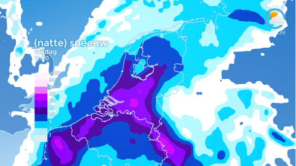 Foto gemaakt door Weer.nl - Hilversum - De sneeuwverwachting voor vrijdagochtend. 