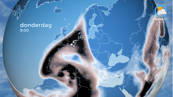 Foto gemaakt door Weer.nl - De verwachting voor het saharazand aanstaande donderdag.