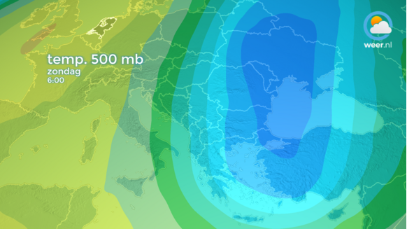 Foto gemaakt door Weer.nl - De temperatuur in de bovenlucht ligt zeer laag in Oost- en Zuidoost-Europa de komende dagen.