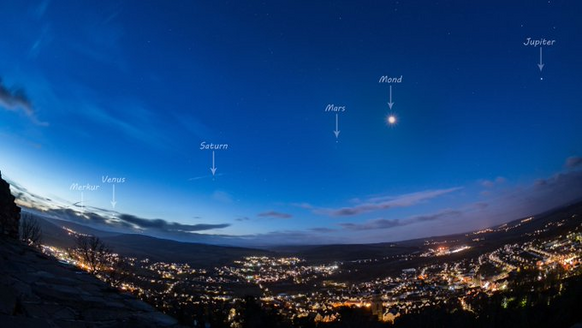 Foto gemaakt door Markus Shakals - Planetenparade in 2016, met vijf zichtbare planeten en de maan