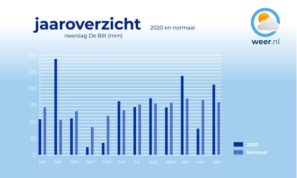 In het voorjaar viel er nauwelijks neerslag, februari, oktober en december verliepen juist zeer nat.