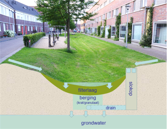 Foto gemaakt door Kennisportaal Klimaatadaptatie - Een dwarsdoornede van een wadi.