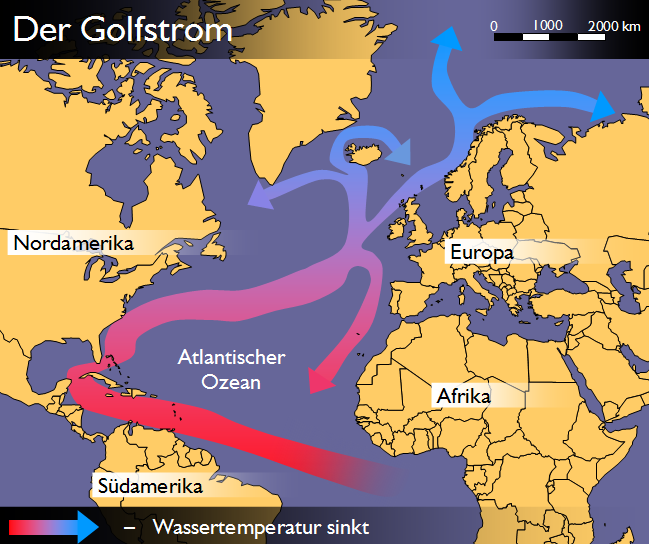 Foto gemaakt door Wikipedia - De loop van de Warme Golfstroom op het Noordelijk Halfrond.