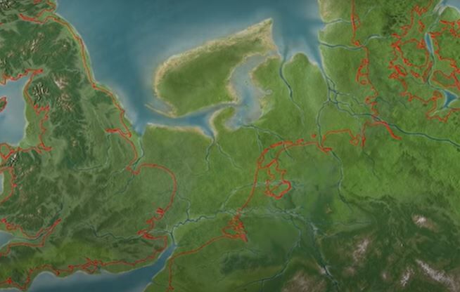 Foto gemaakt door Rijksmuseum voor Oudheden - Leiden - Doggerland, hoe het ooit was. Het grote noordelijke bijna-eiland kennen we nu nog als de Doggersbank.