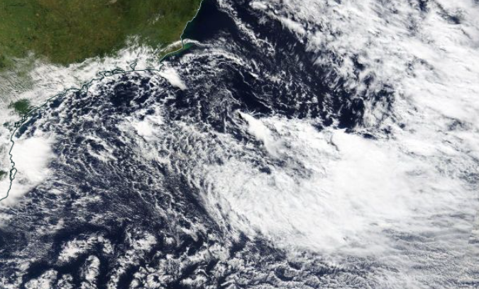 Foto gemaakt door NASA Worldview - Zuidelijke Atlantische Oceaan - Tropische storm Potira ligt midden op de foto. 