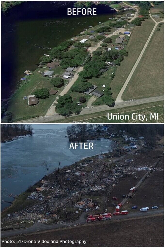 Foto gemaakt door 517 Drone and Photography - Union City, Michigan - De schade door de tornado is enorm