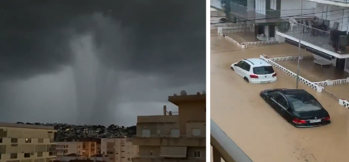 Foto gemaakt door Diverse personen op X - Oliva (Valencia) - De eerste beelden van DANA Adam zijn zorgwekkend. Enorme stortbuien veroorzaakten maandagochtend metershoge waterstromingen in de straten van meerdere Spaanse dorpen (Gandía, Oliva en Denia). Foto gemaakt door Diverse personen op X - Oliva (Valencia) - De eerste beelden van DANA Adam zijn zorgwekkend. Enorme stortbuien veroorzaakten maandagochtend metershoge waterstromingen in de straten van meerdere Spaanse dorpen (Gandía, Oliva en Denia).