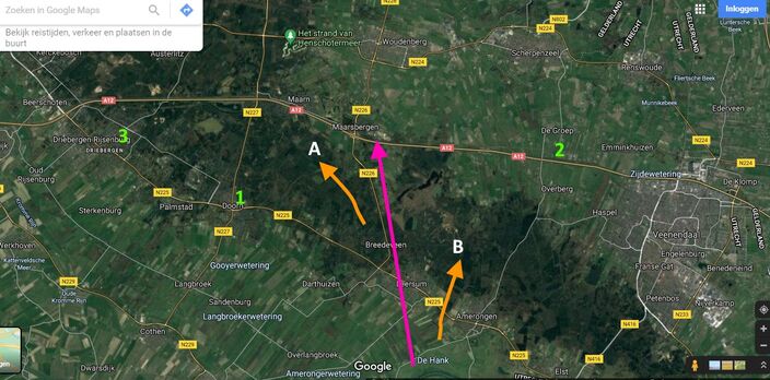 Foto gemaakt door Bas van de Beek - Leersum - Het eindresultaat van het onderzoek en en rond Leersum: de kern van de valwind over het dorp, geflankeerd door twee aparte schadesporen aan weerszijden, mogelijk op de hoeken ervan.  