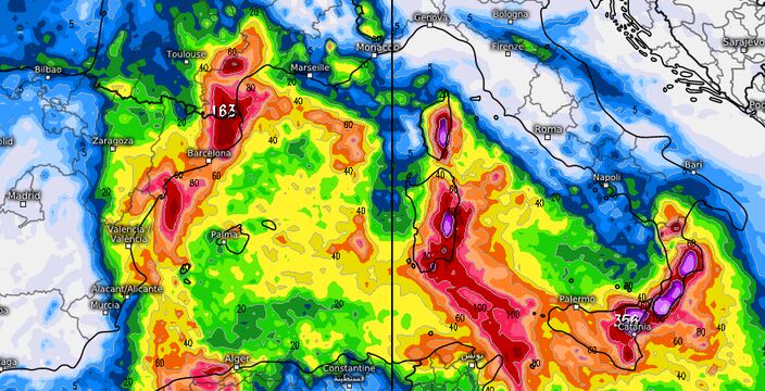 Foto gemaakt door Meteologix.com - De neerslagsom tot en met dinsdag is indrukwekkend