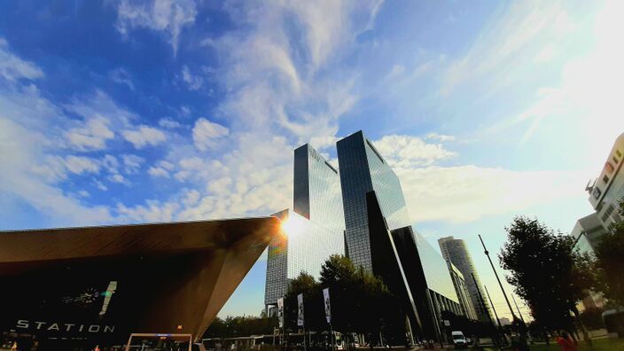 Foto gemaakt door Ab Donker - Rotterdam - Droog met regelmatig zon, weinig wind en aangename temperaturen om hard te lopen tijdens de NN Marathon Rotterdam.