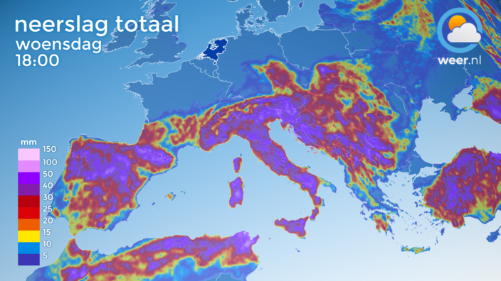 Foto gemaakt door ECMWF - Europa - Het zuiden van Europa is voorlopig kletsnat en bij ons is het droog.