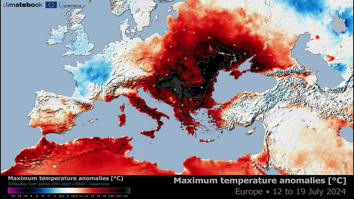 Een groot deel van Europa heeft te maken met hoge temperatuur afwijkingen. © Copernicus / ERA5