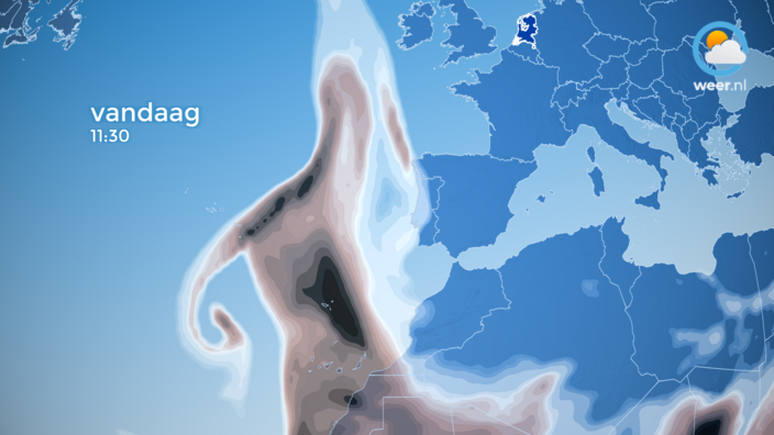 Foto gemaakt door Weer.nl - Canarische Eilanden - De enorme stofwolk ligt ook de komende dagen nog boven de Canarische Eilanden.