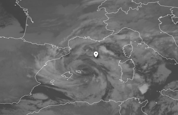 Foto gemaakt door Eumetsat - Mallorca - Lagedrukgebied Juliette brengt slecht weer op Mallorca. 