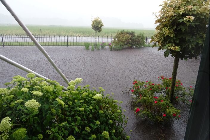 Foto gemaakt door Ans Prinsen - Meddo - Op 14 juni 2020 viel in Meddo in korte tijd 112 mm, ruim 11 volle emmers water per vierkante meter. Ruim een jaar later viel zelfs nog wat meer regen in het Noord-Hollandse Bergen. Wolkbreuken komen steeds vaker voor.