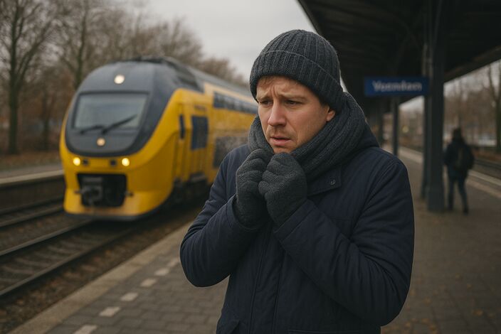 Kou op het station. Gemaakt met behulp van ChatGPT. 