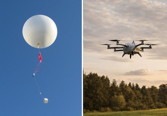 Foto gemaakt door Radiosonde Museum of North America - Gaan weerdrones de taak van weerballonnen met radiosondes overnemen? Foto gemaakt door Radiosonde Museum of North America - Gaan weerdrones de taak van weerballonnen met radiosondes overnemen?