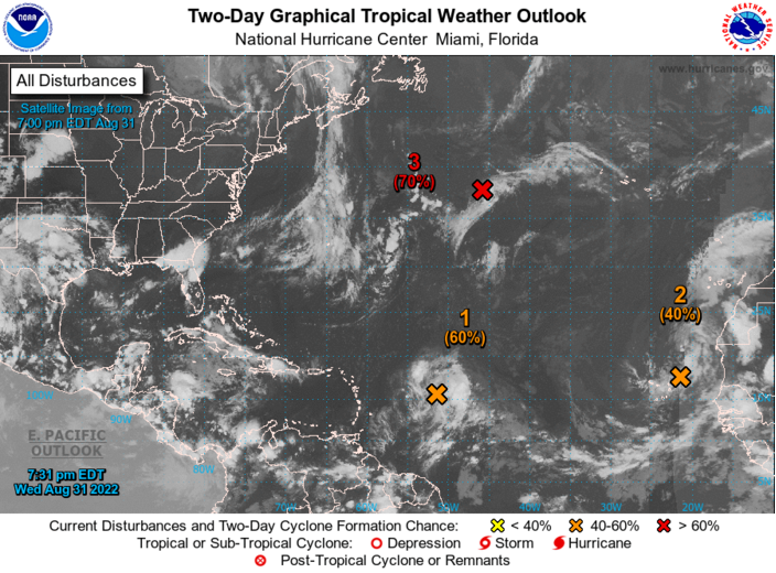 Foto gemaakt door National Hurricane Center - Miami - Voor het eerst in 25 jaar tijd zijn in de hele maand augustus in de Atlantische sector geen tropische systemen ontstaan. Toch begint het op de oceaan te borrelen.