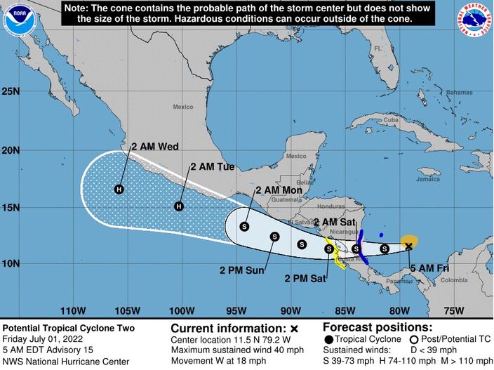 Foto gemaakt door NOAA - NCH - MIdden-Amerika - Potentiele tropische storm Bonnie maakt misschien de oversteek