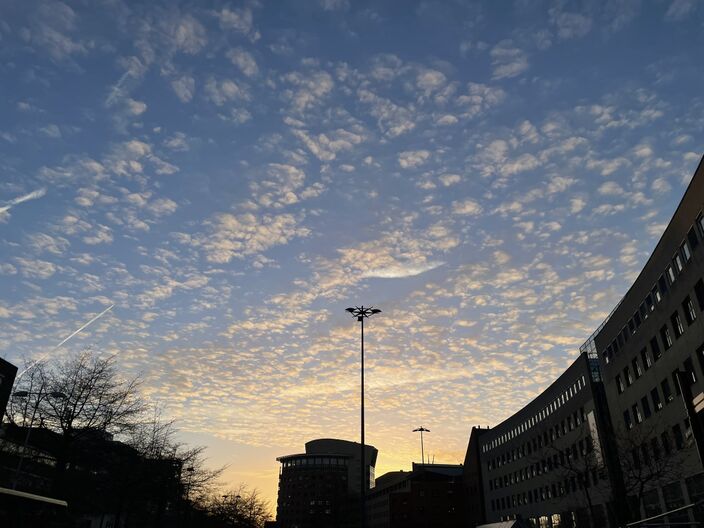 Foto gemaakt door Eva Sandelowsky - Amersfoort - Cirrocumuluswolken duiden vaak op mooi weer, maar kunnen ook vooraf gaan aan een weersverandering.