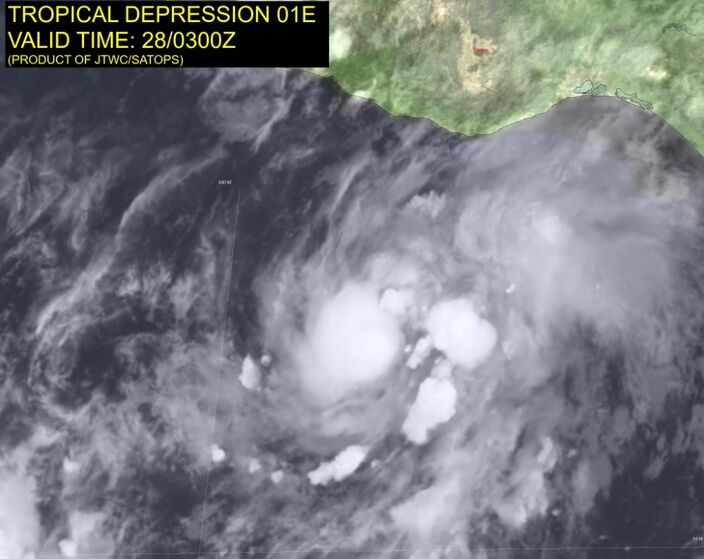 Foto gemaakt door NOAA-NHC - Stille Oceaan, ten zuidwesten van Mexico - Tropische depressie One-E groeit dit weekend mogelijk uit tot de eerste orkaan van het Pacifische orkaanseizoen.